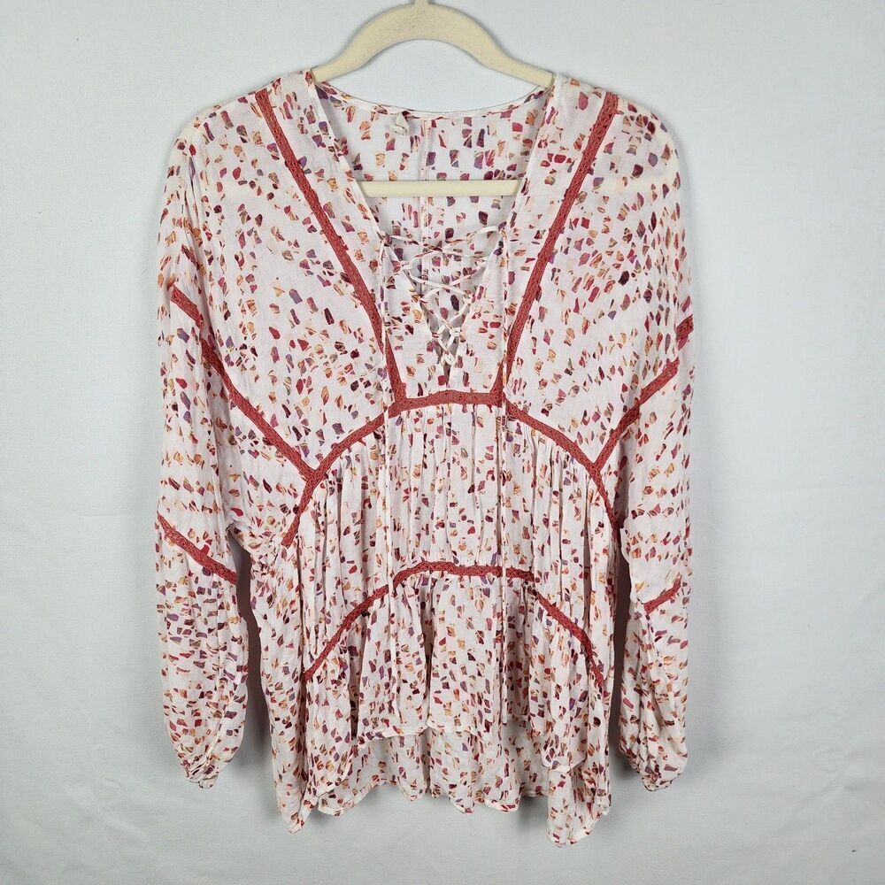 Miss Me Dolman Sleeve Peasant Top Size Small Boho Cottagecore Hippie Lace Up